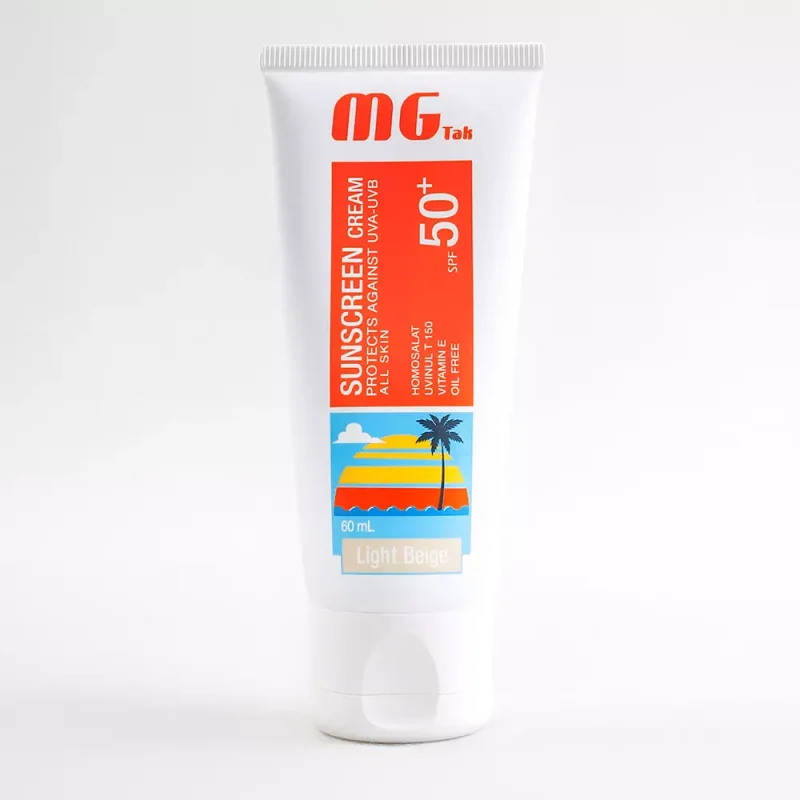 ضد آفتاب رنگی بژ روشن مناسب انواع پوست SPF 50+ ام جی تک MG TAK
