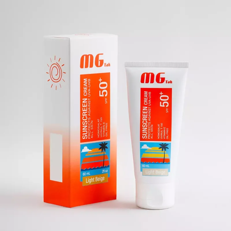 ضد آفتاب رنگی بژ روشن مناسب انواع پوست SPF 50+ ام جی تک MG TAK